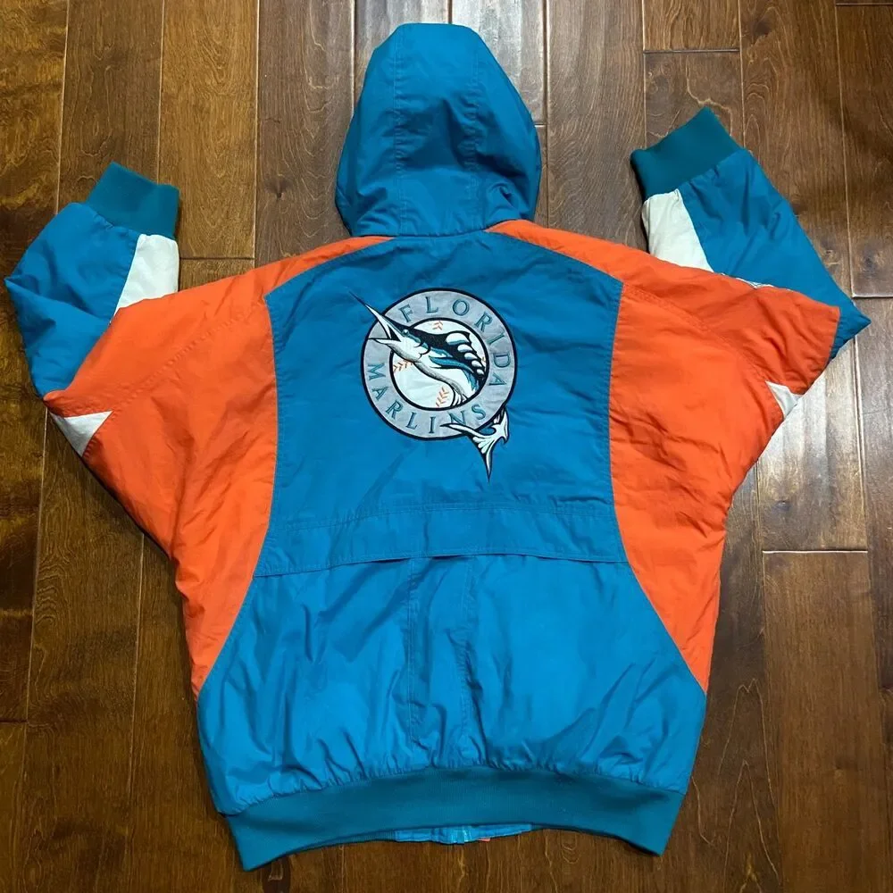 Apex One Vintage MLB Florida Marlins Nylon Teal Orange Jacket Men's Size Large